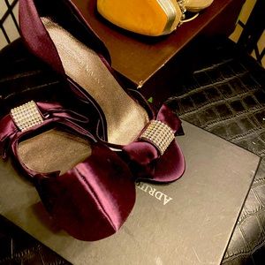 COPY - New Never Worn Adrienne Maloof Satin own toe Pumps. Rhinestone Ornament …